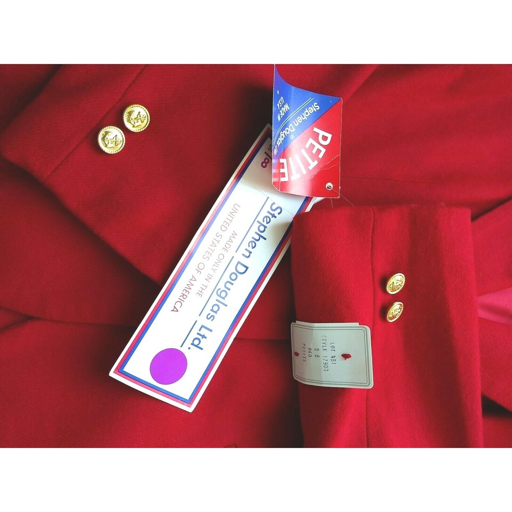 Stephen Douglas Blazer Womens 8P Red Wool NOS Nautical Equestrian Old Money NEW - Picture 4 of 11